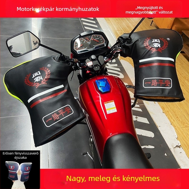 Téli motorkerékpár-kormányvédő és kesztyű, vastag, meleg, szélálló és vízálló