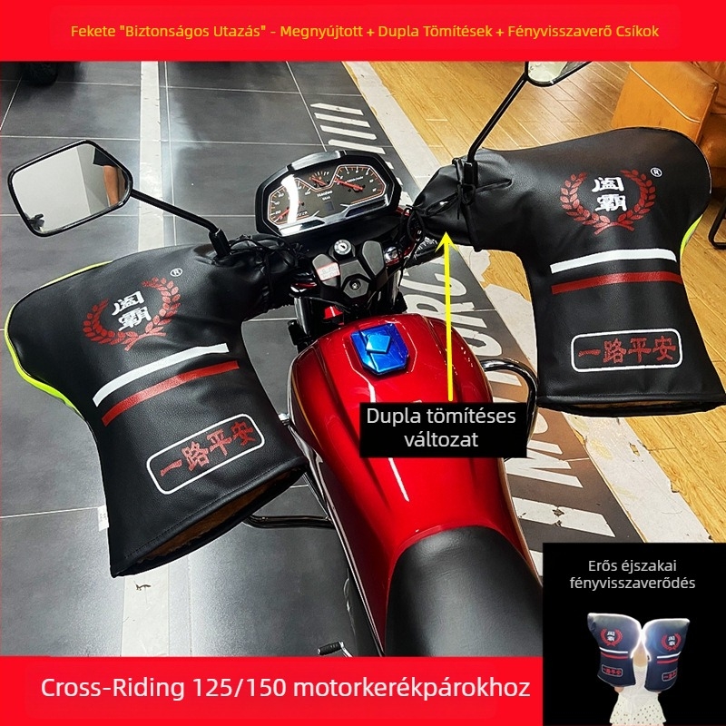 Téli motorkerékpár-kormányvédő és kesztyű, vastag, meleg, szélálló és vízálló
