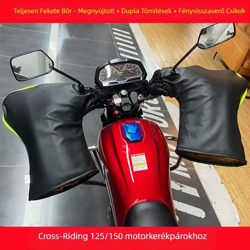 Téli motorkerékpár-kormányvédő és kesztyű, vastag, meleg, szélálló és vízálló