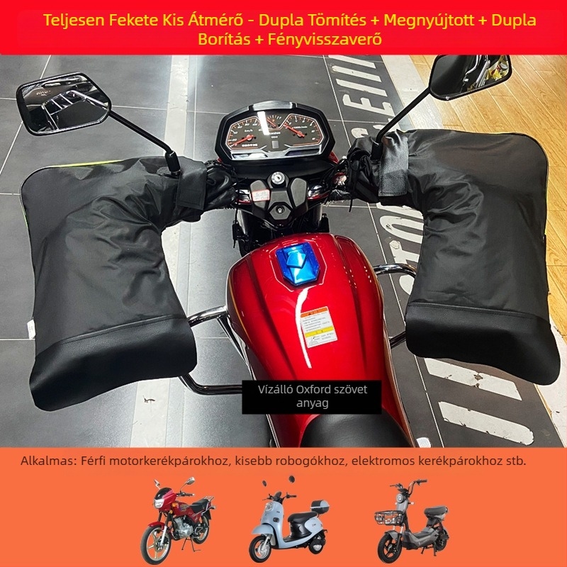 Téli motorkerékpár-kormányvédő és kesztyű, vastag, meleg, szélálló és vízálló