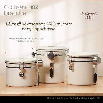 304 rozsdamentes acélból készült zárható tárolóedény konyhához, frissességmegőrző tartály, kávébab-tároló, 3L–3.5L