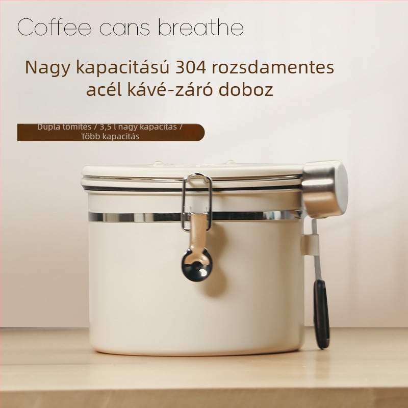 304 rozsdamentes acélból készült zárható tárolóedény konyhához, frissességmegőrző tartály, kávébab-tároló, 3L–3.5L