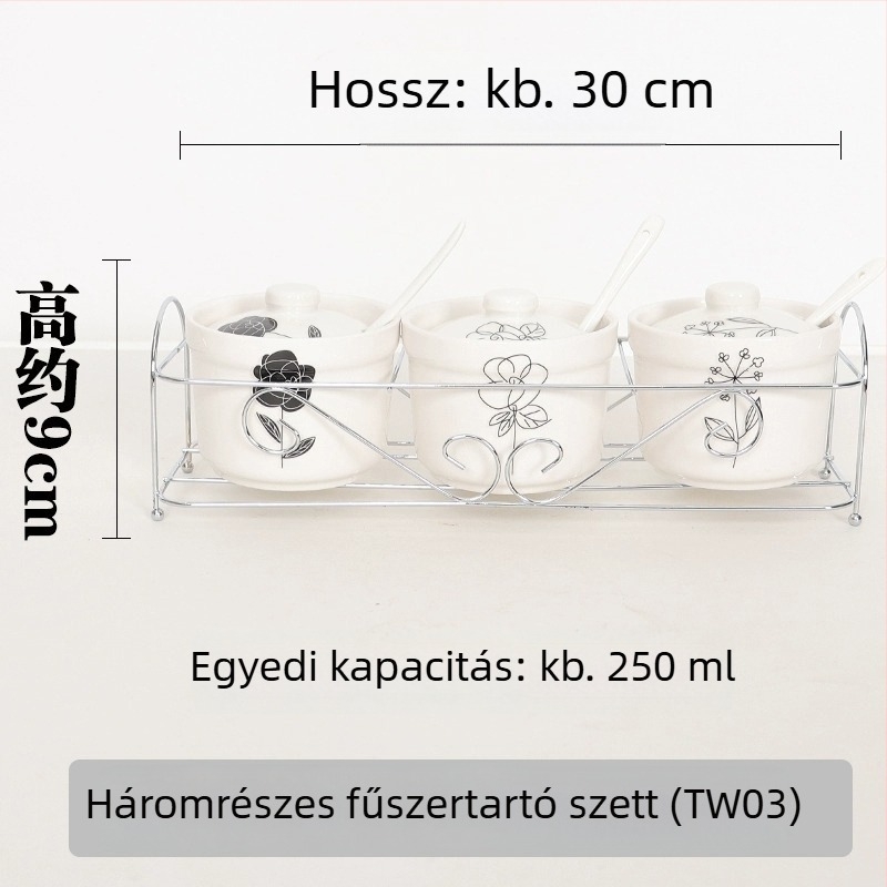 Kerámia fűszertartó fedéllel és kanállal, konyhai sótartó állvánnyal, otthoni használatra