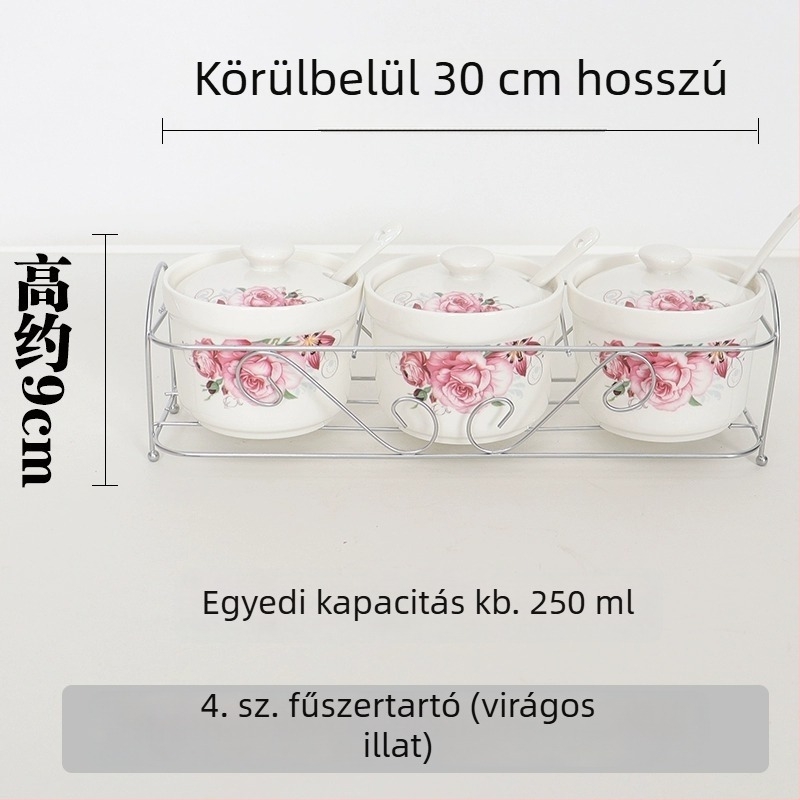 Kerámia fűszertartó fedéllel és kanállal, konyhai sótartó állvánnyal, otthoni használatra