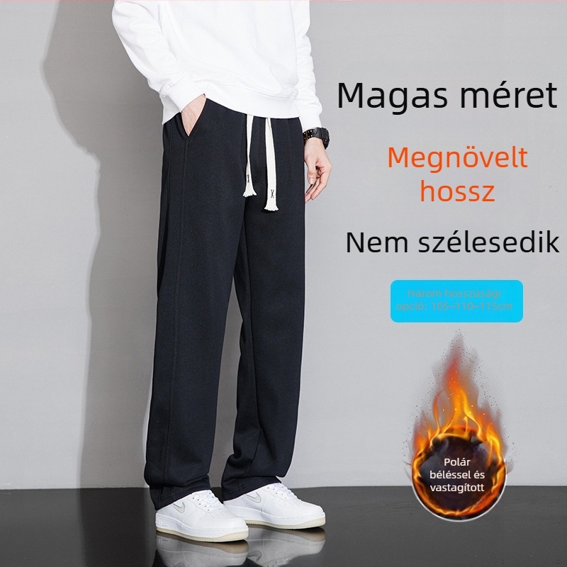 Férfi hosszított sportos casual nadrág, 65% pamut / 35% poliészter, egyenes szabás, légáteresztő, velúr bélés, plusz méret, tavasz–ősz 2025