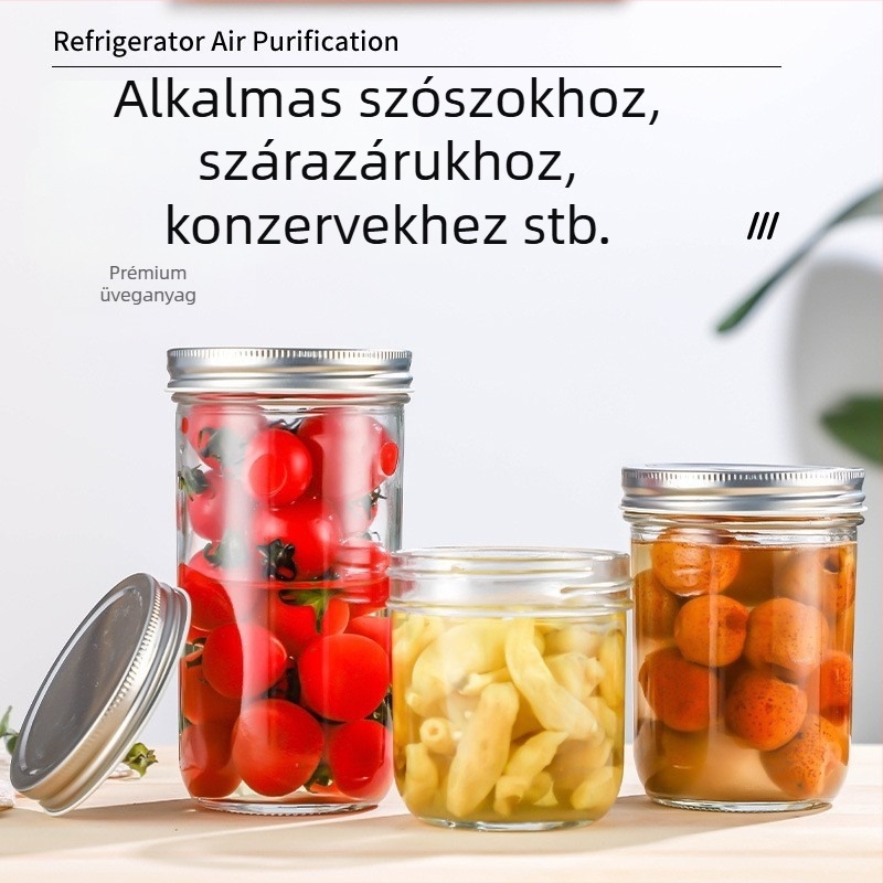 Üveg Mason-üveg, amerikai stílus, átlátszó, lezárt, széles nyakú, 500 ml, zabpehelyhez, turmixokhoz és gyümölcslevekhez, sima felület