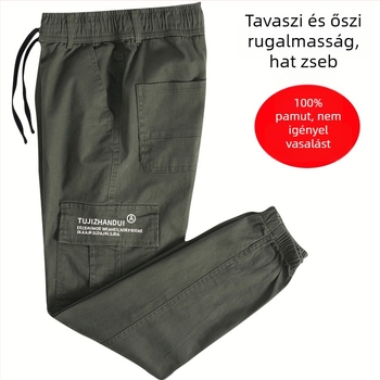 Férfi pamut tréningnadrág bokához illeszkedő mandzsettával, tavasz–őszre, tartós, vasalásmentes