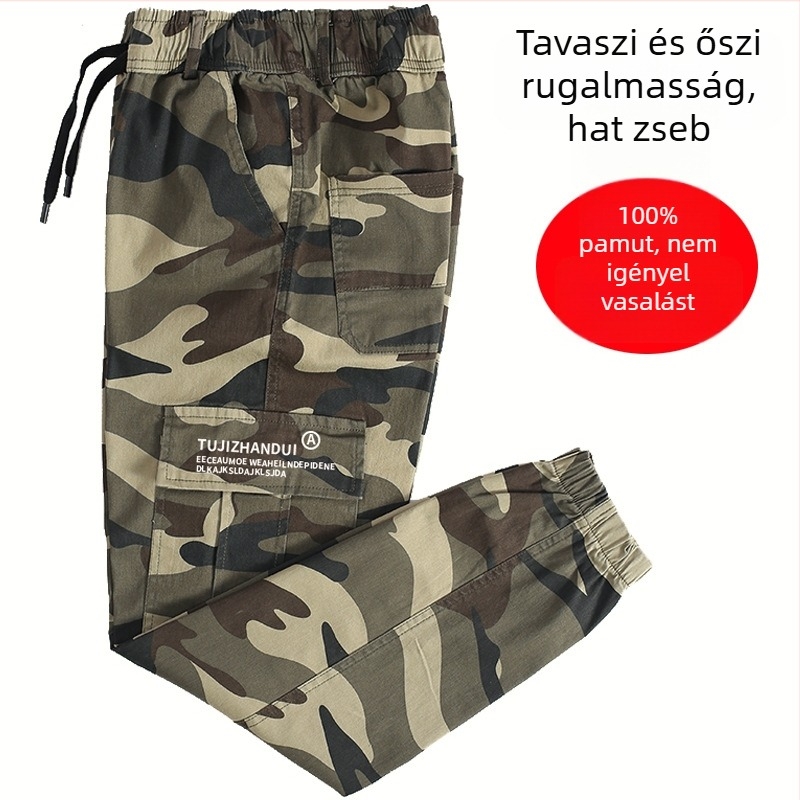 Férfi pamut tréningnadrág bokához illeszkedő mandzsettával, tavasz–őszre, tartós, vasalásmentes