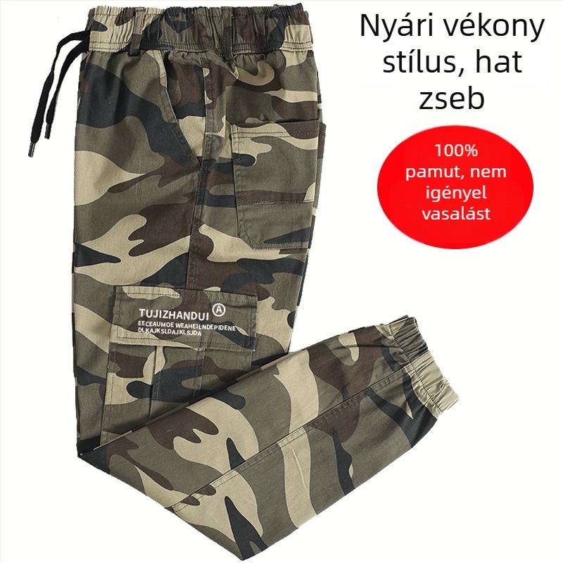 Férfi pamut tréningnadrág bokához illeszkedő mandzsettával, tavasz–őszre, tartós, vasalásmentes