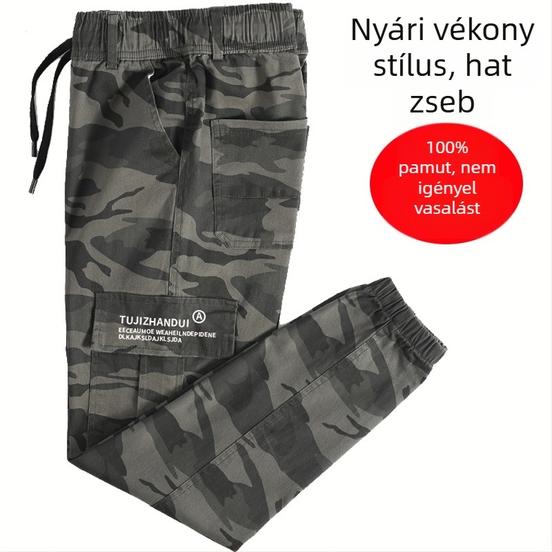 Férfi pamut tréningnadrág bokához illeszkedő mandzsettával, tavasz–őszre, tartós, vasalásmentes