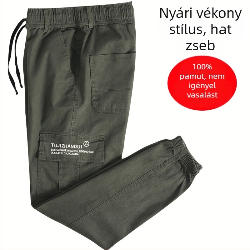 Férfi pamut tréningnadrág bokához illeszkedő mandzsettával, tavasz–őszre, tartós, vasalásmentes