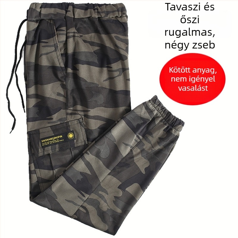 Férfi pamut tréningnadrág bokához illeszkedő mandzsettával, tavasz–őszre, tartós, vasalásmentes