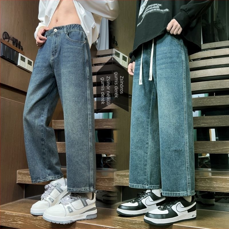 2025 őszi-téli férfi farmernadrág, bokáig érő hossz, retro stílus, egyenes szabás, laza, széles szárú denim