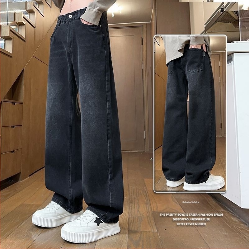 2025 őszi-téli férfi farmernadrág, bokáig érő hossz, retro stílus, egyenes szabás, laza, széles szárú denim