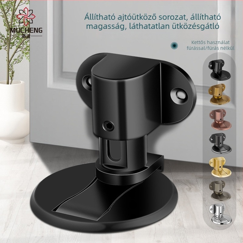 Zinkötvözet ajtó stopper, fúrás nélküli, padlóra szerelt, állítható magasság, csendes, rejtett mágneses ajtófogó hálószobához
