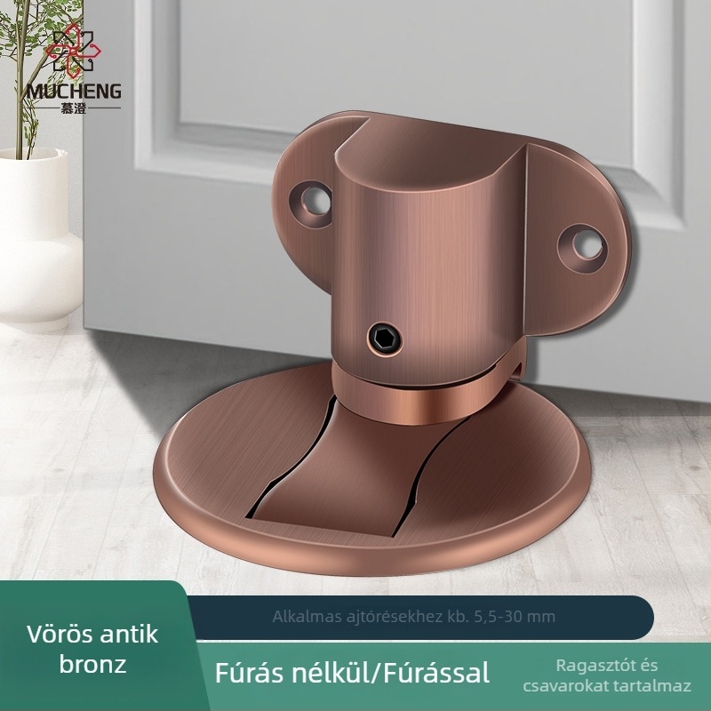Zinkötvözet ajtó stopper, fúrás nélküli, padlóra szerelt, állítható magasság, csendes, rejtett mágneses ajtófogó hálószobához