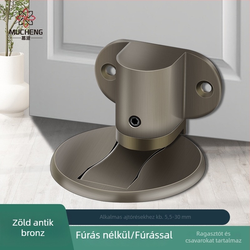 Zinkötvözet ajtó stopper, fúrás nélküli, padlóra szerelt, állítható magasság, csendes, rejtett mágneses ajtófogó hálószobához