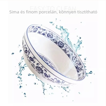 12 hüvelykes nagy porcelán levesestál kék-fehér underglaze