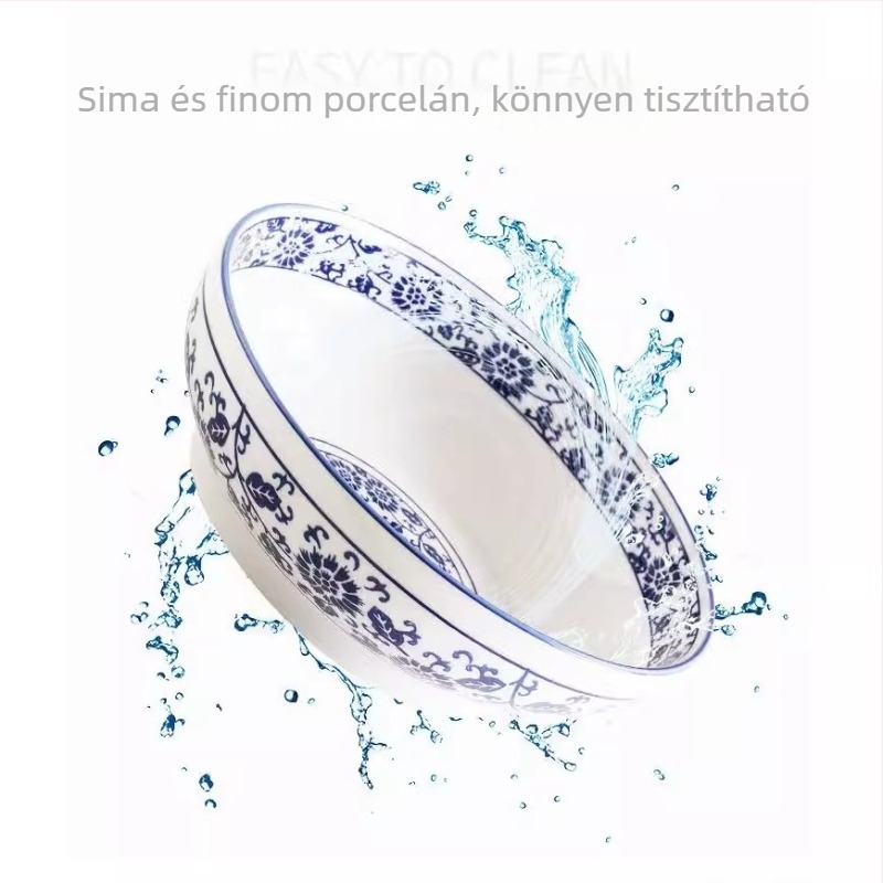 12 hüvelykes nagy porcelán levesestál kék-fehér underglaze