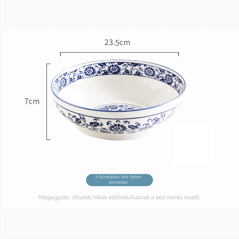 12 hüvelykes nagy porcelán levesestál kék-fehér underglaze