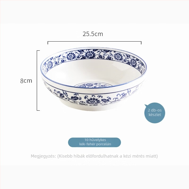12 hüvelykes nagy porcelán levesestál kék-fehér underglaze