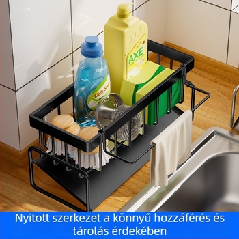 Szénacélból készült konyhai polc leeresztésre, szivacs és mosószer tárolására