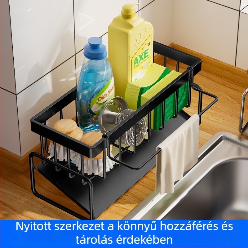 Szénacélból készült konyhai polc leeresztésre, szivacs és mosószer tárolására