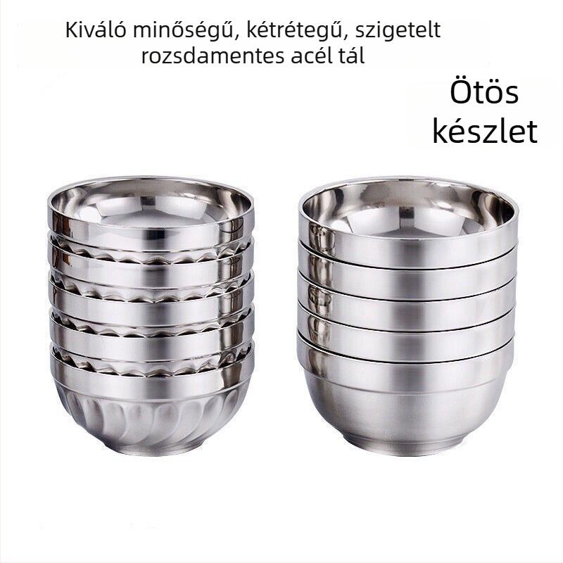 Gyermekeknek készült rozsdamentes acélból készült dupla falú szigetelt tál, égési sérülés elleni, rizshez, leveshez és tésztaételekhez