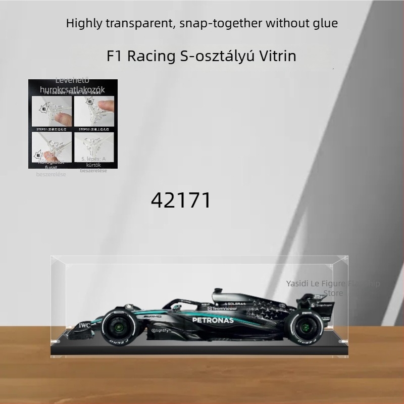 Akril vitrín Lego 42141, 42207 és 42171 F1 versenyző figurák számára – porvédő tárolódoboz