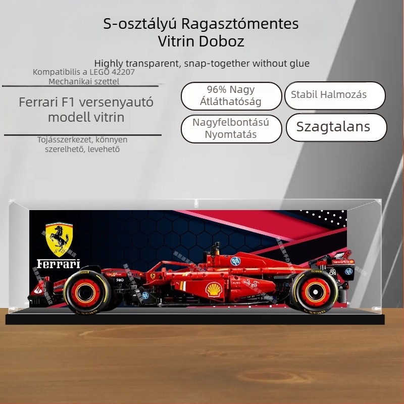 Akril vitrín Lego 42141, 42207 és 42171 F1 versenyző figurák számára – porvédő tárolódoboz