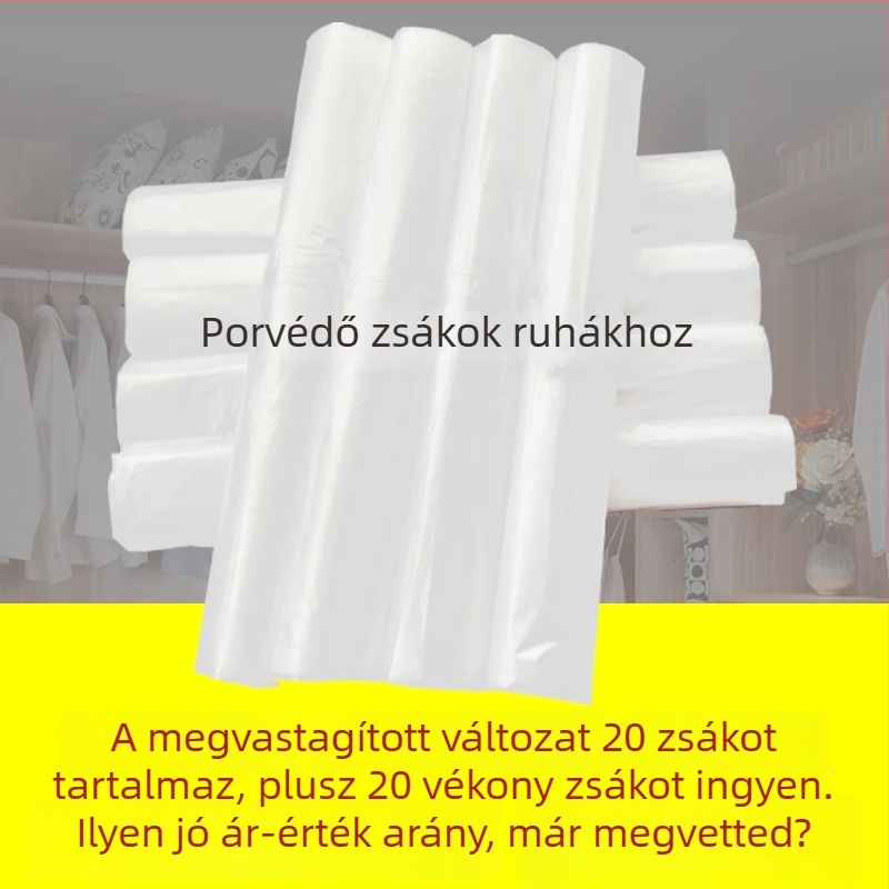 Átlátszó porvédő ruhákhoz, akasztóval ellátott ruhazsák, egyszer használatos kabát- és öltönyvédő, otthoni használatra