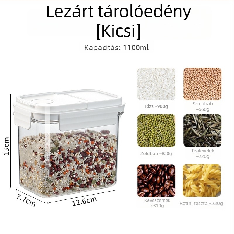 Élelmiszer-minőségű nedvességzáró átlátszó műanyag tároló gabonákhoz és nassolnivalókhoz, 1–2 L