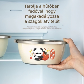 Fedéllel ellátott rozsdamentes acél tál – mély és erős konyhai tál a tészta dagasztásához, mosáshoz, levesekhez és olaj lecsepegtetéséhez.