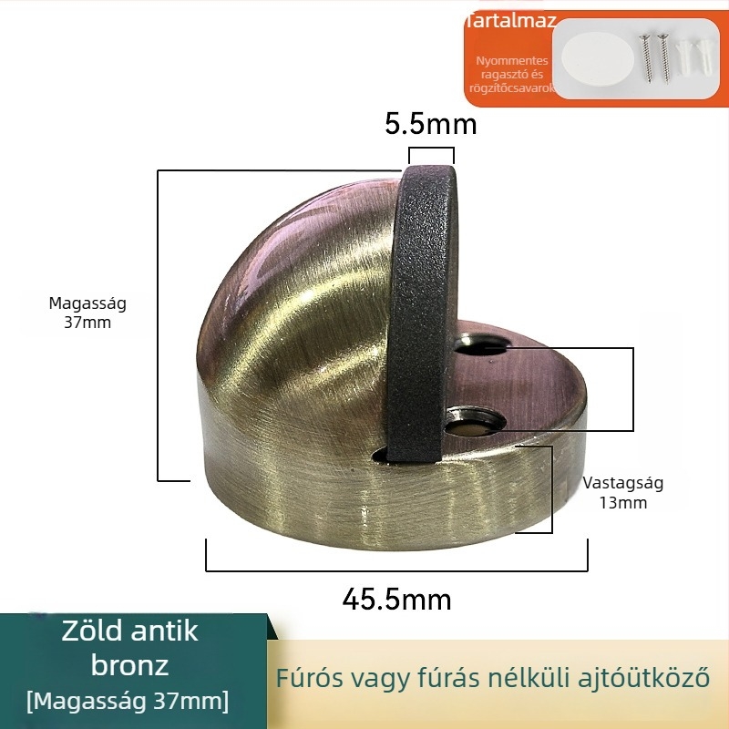 Rozsdamentes acél ajtóstop, fúrás nélküli, kiemelt gumis fejjel, padlóra szerelhető, ütésálló üvegfelületekhez