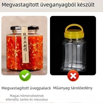 Hatszögű üvegtégely fedővel, élelmiszer-minőségű, chili szósz és méz számára