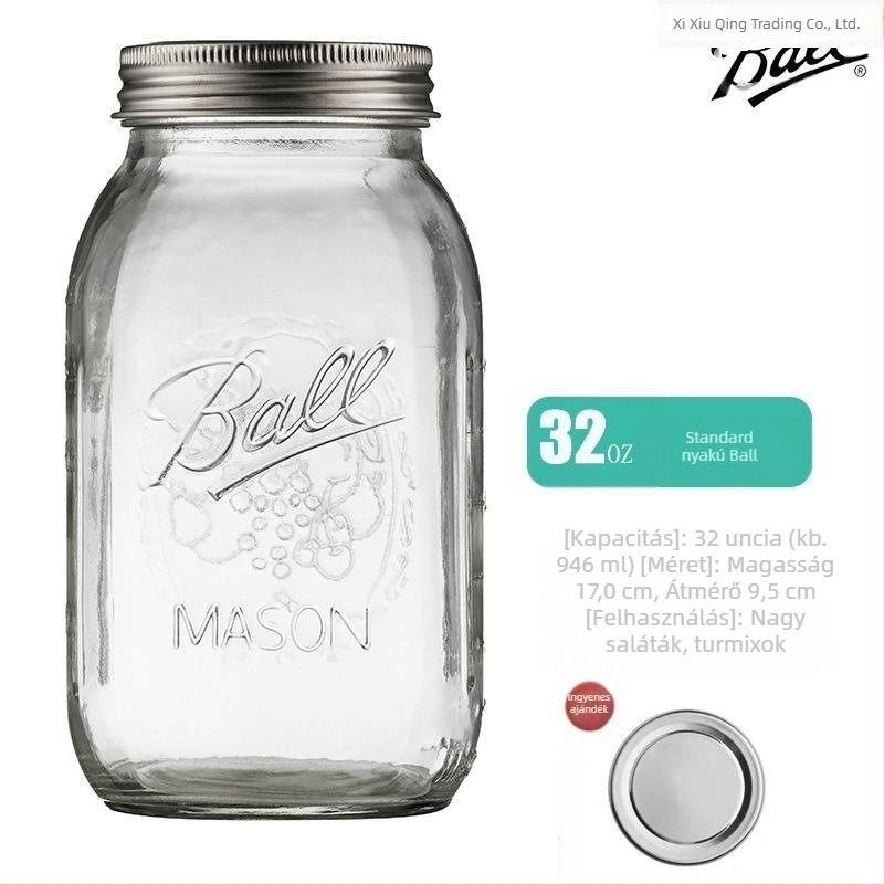 Szétválasztott fedelű üveg Mason-kanna, átlátszó, zárt tárolóedény, 480 ml