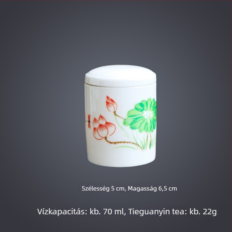 Dehua fehér porcelán zománcos lótusz mintás kerámia teás tárolóedény, zárható, kompakt mini méretű