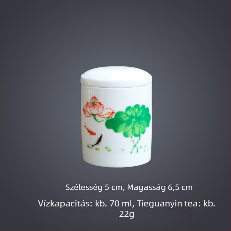 Dehua fehér porcelán zománcos lótusz mintás kerámia teás tárolóedény, zárható, kompakt mini méretű