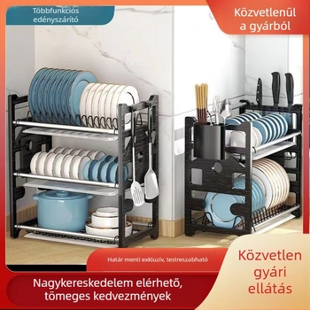 Tálak és evőeszközök lefolyóállvány, konyhai asztali rendező, nordic stílus