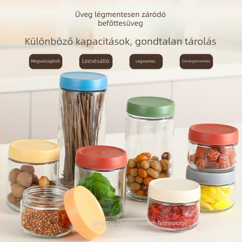 16 oz üveg zabpehelyhez, nassolnivalóhoz és szárított gyümölcsökhöz — konyhai tároló, stackelhető