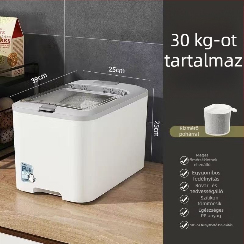 Zárható rizstároló edény, nedvesség- és kártevő-mentes, konyhai rizs- és liszt tároló doboz, 10 L vagy nagyobb kapacitás