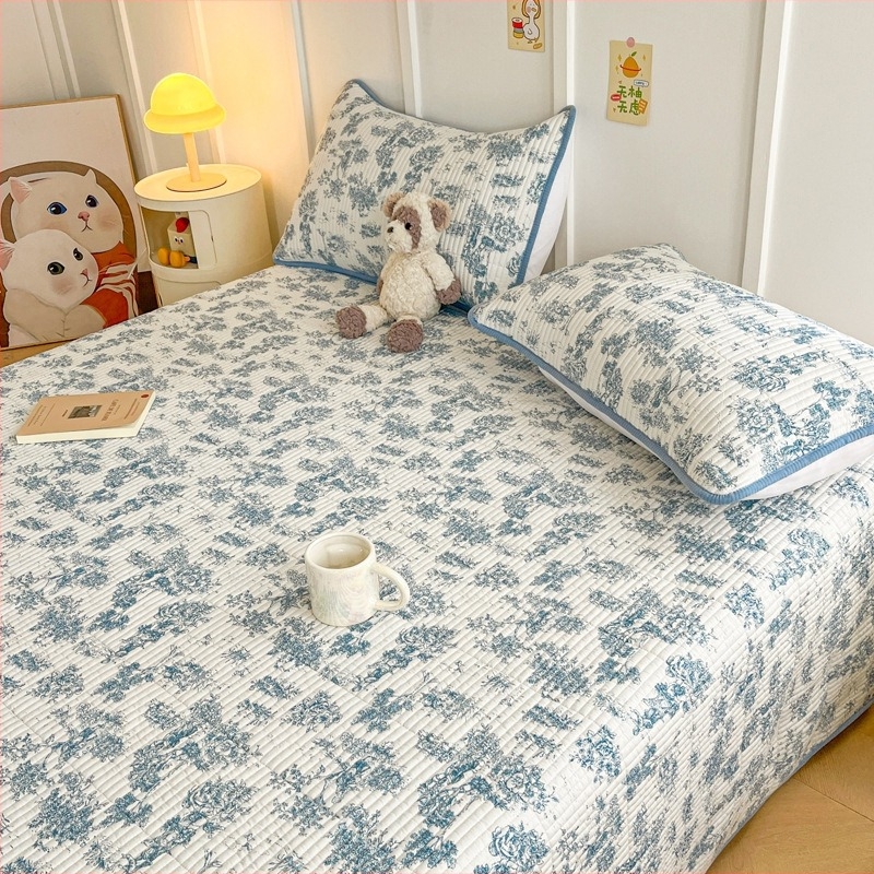 100% pamut ágytakaró quiltelt kivitelben, Ins stílus, virágos mintával, 1,5 m (5 láb) ágyhoz