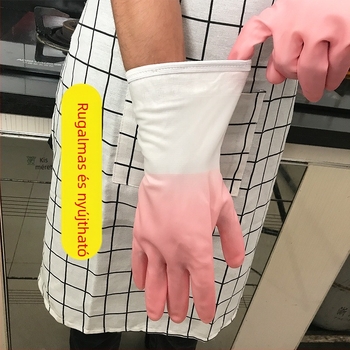 Téli béléses mosogatós kesztyűk, vízálló latex, vastagított kivitel, nőknek, konyhához és mosáshoz.