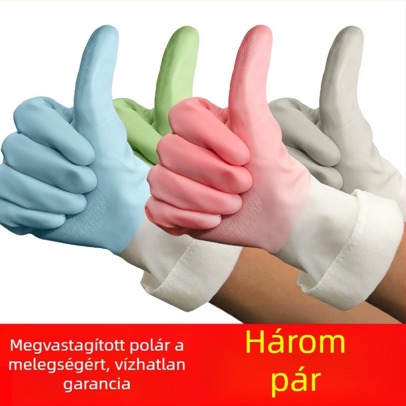Téli béléses mosogatós kesztyűk, vízálló latex, vastagított kivitel, nőknek, konyhához és mosáshoz.