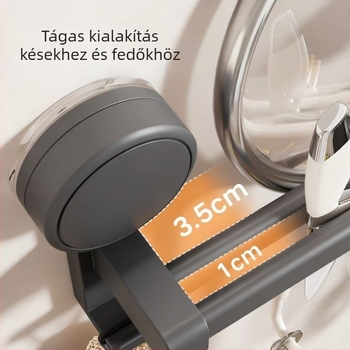 Vákuumos konyhai falra szerelhető tároló – fúrás nélkül, 1‑polcos, kanálok, spatulák és kések tárolására, grafitszínben