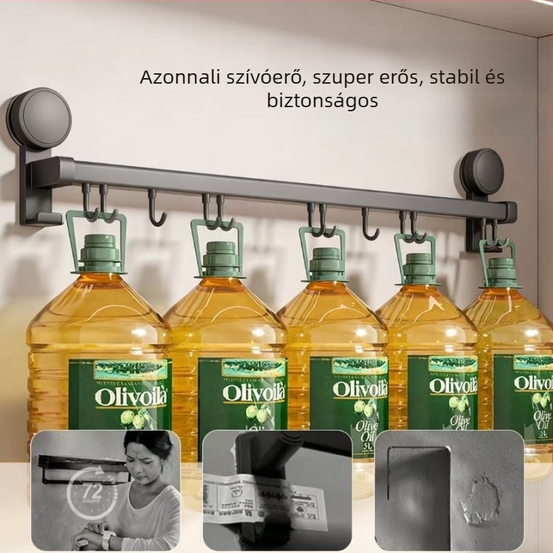 Vákuumos konyhai falra szerelhető tároló – fúrás nélkül, 1‑polcos, kanálok, spatulák és kések tárolására, grafitszínben