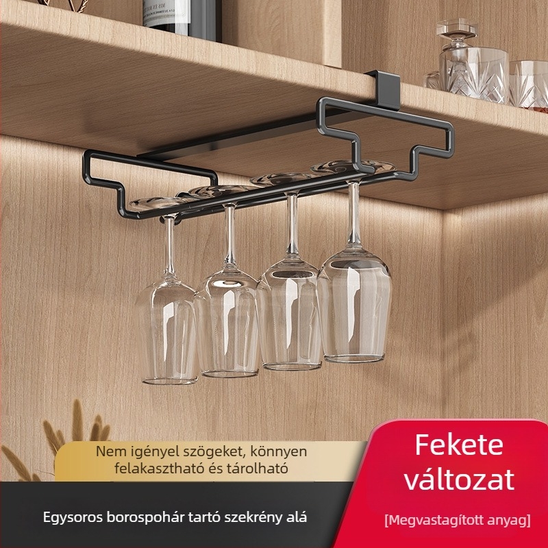 Konyhai falra szerelhető tárolóállvány fúrás nélkül, akasztós pohártartóval