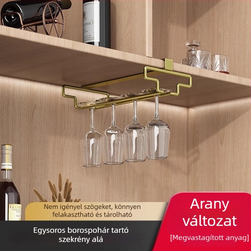 Konyhai falra szerelhető tárolóállvány fúrás nélkül, akasztós pohártartóval