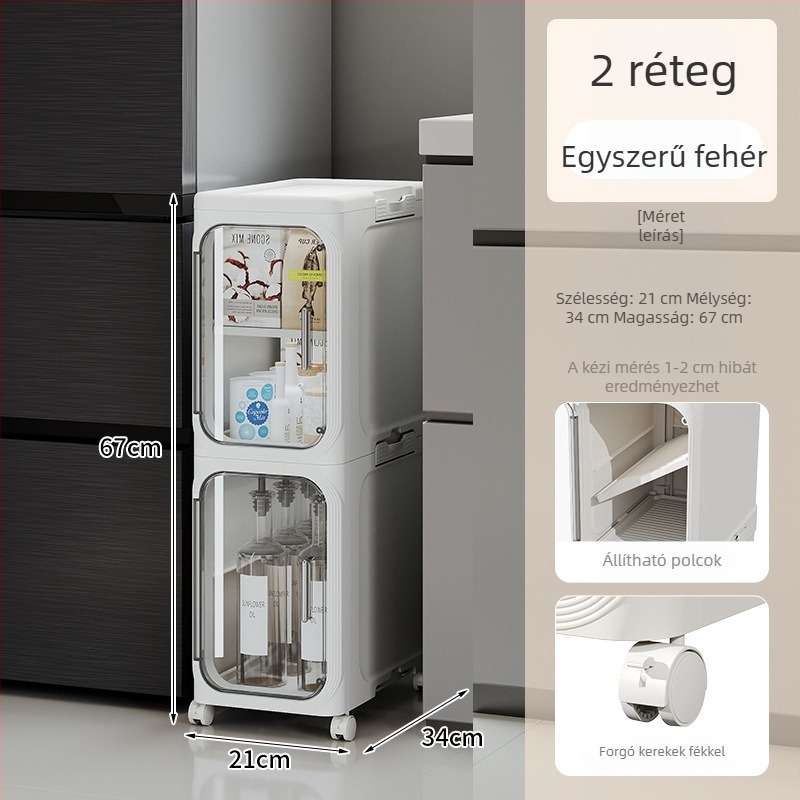 3-reszes műanyag tároló szekrény keskeny helyiségekhez, fürdőszoba és konyha