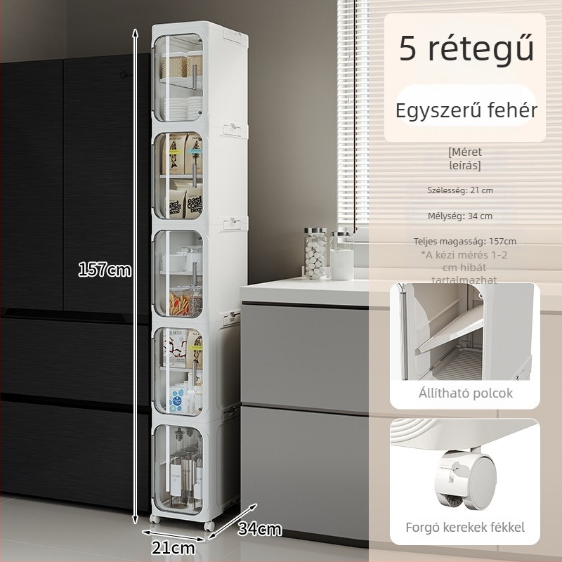 3-reszes műanyag tároló szekrény keskeny helyiségekhez, fürdőszoba és konyha